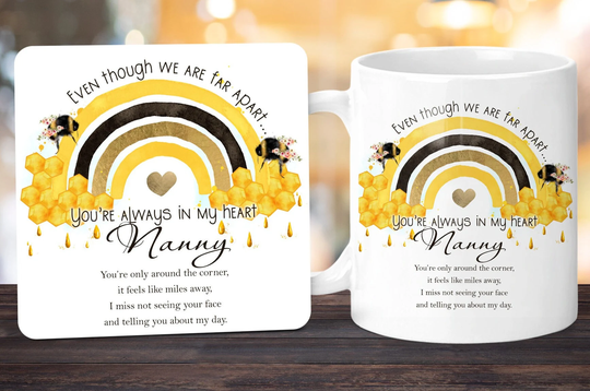 Personalised Mug Gift, Bee Rainbow & Coaster Gift Set