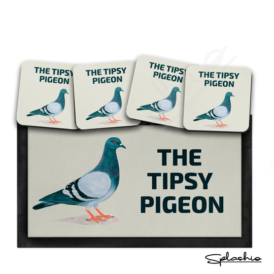 Personalised Bar Runner Mat, Custom Beer Mats & 4 X Drinks Coasters Gift Set Garden Sets The Tipsy Pigeon/Home