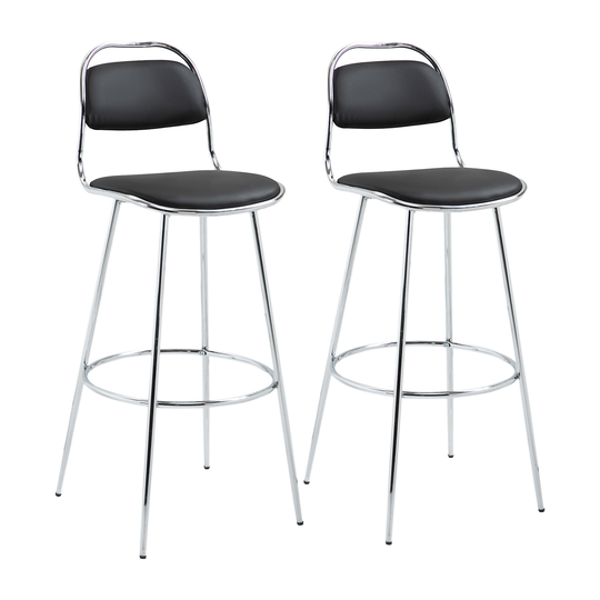 HOMCOM Height Bar Stools Set of 2, Classic PU Leather Bar Chairs for Counter Kitchen with Backrest and Footrest, Black | Aosom Ireland