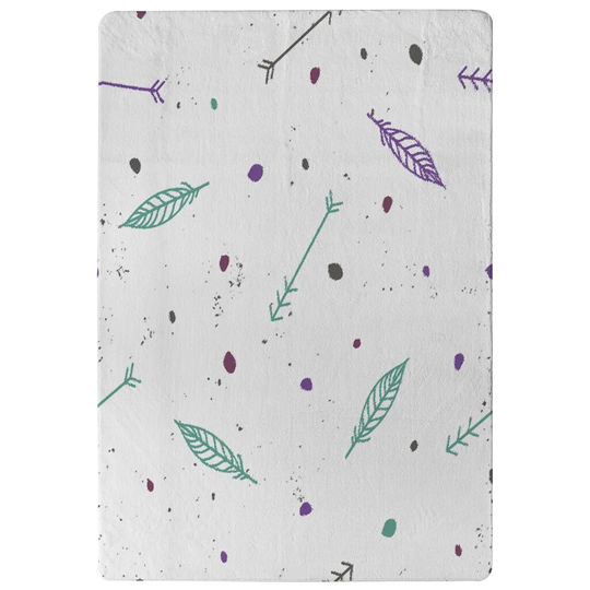 Deaton Cute Cartoon Seamless Vector Pattern with Feathers and Arrows in Boho Style Designer Shaggy White/Purple Rug