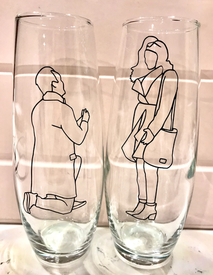Personalized Wedding & Engagement Stemless Champagne Flutes | Glasses Toasting For Unique Gift