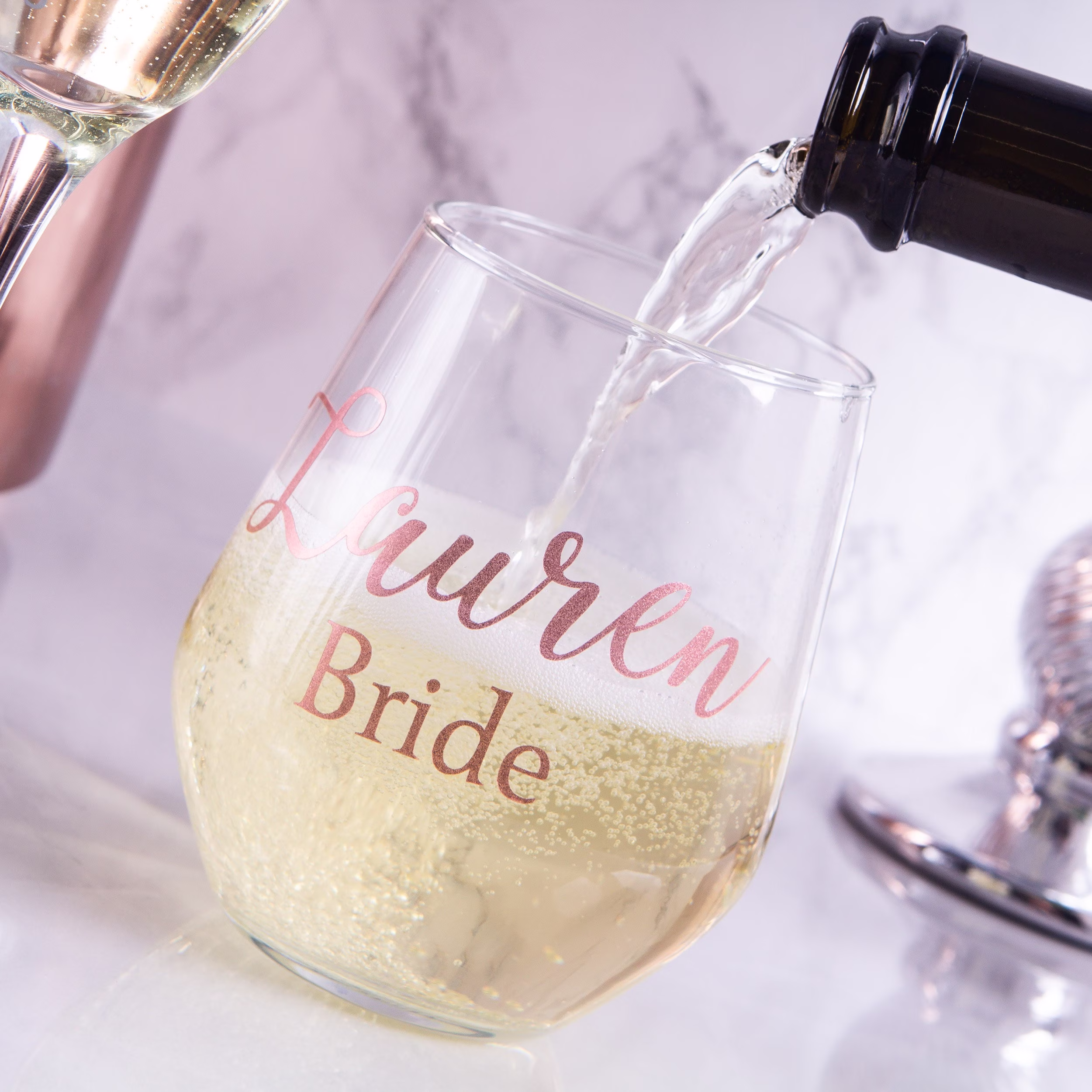 Personalised Champagne Flutes, Stemless Glass, Wine Stemless Bridal Party Gift, Bridesmaid