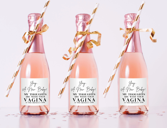 Mini Champagne Bottle Labels, New Mom Gift Basket, Funny Pregnancy Gift, Mum Sarcastic Baby Shower