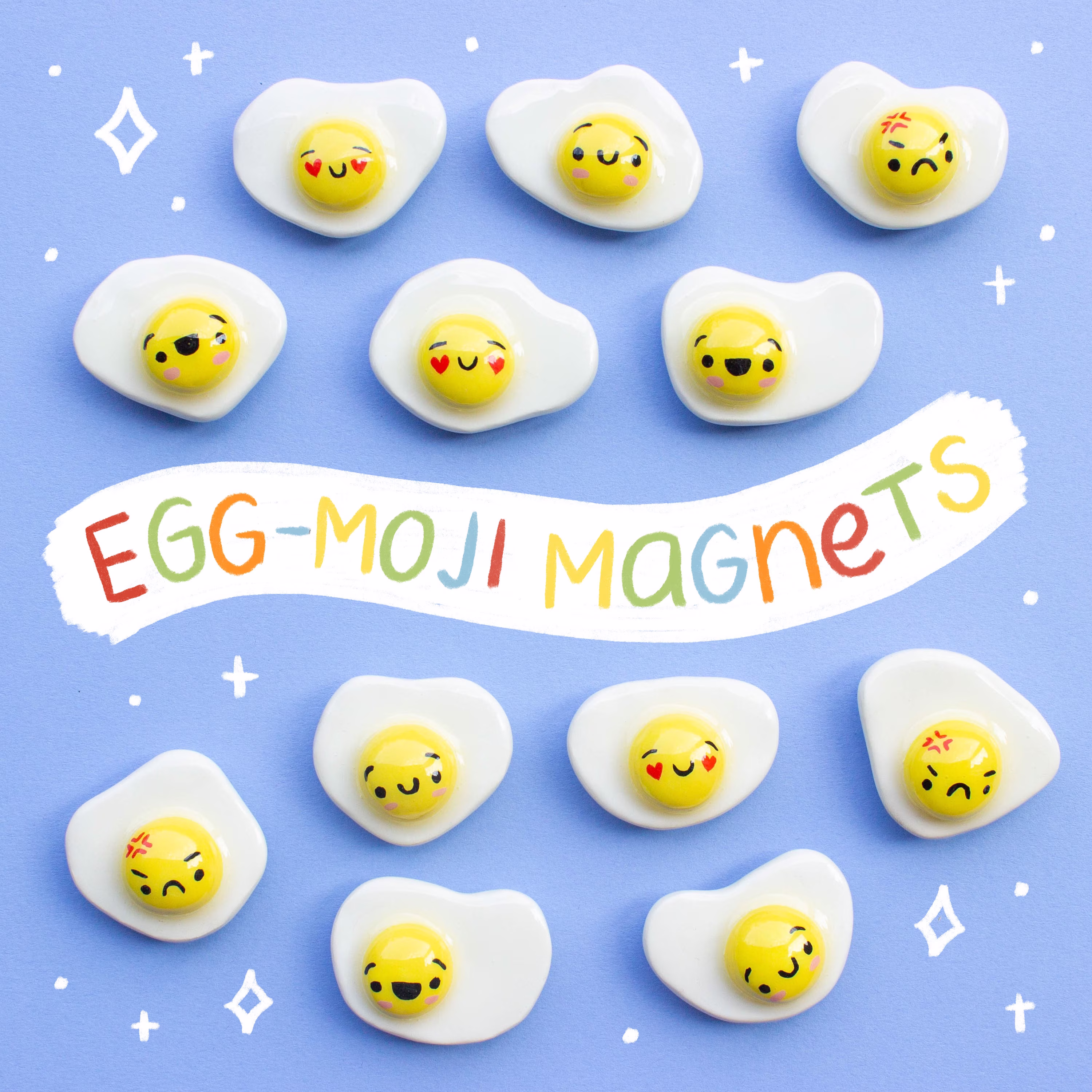 Egg-Moji Magnets, Handmade Clay - 1.5In Breakfast Themed, Egg Emoji, Kitchen, Fridge