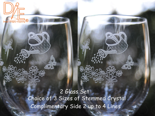 Butterfly Garden Crystal Wine Glass Set Of 2 Optional Personalization