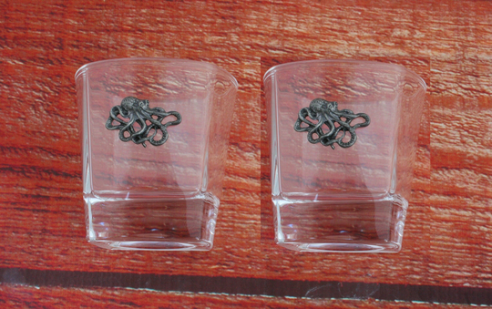 Octopus Pair Of Cut Crystal Tumblers Glasses Christmas Gift Boxed Sea Life 248 Ts