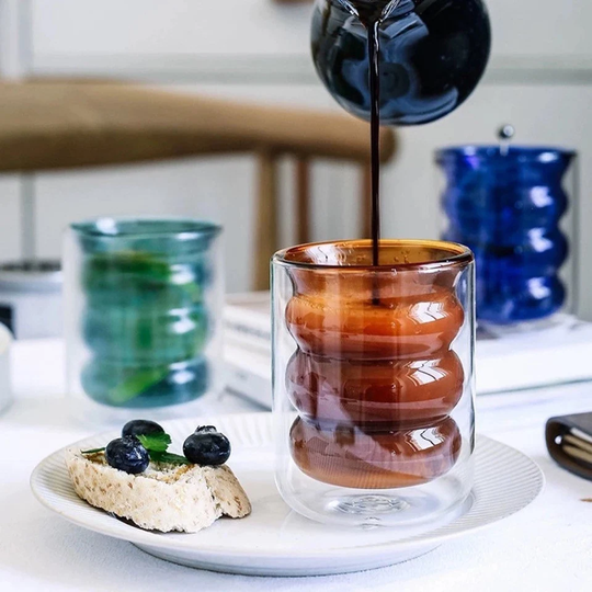 Set Of Spiral Glasses | Double Wall Coffee Glass Iced Tea Wavy Etsy Homeware Trend UK Celebration
