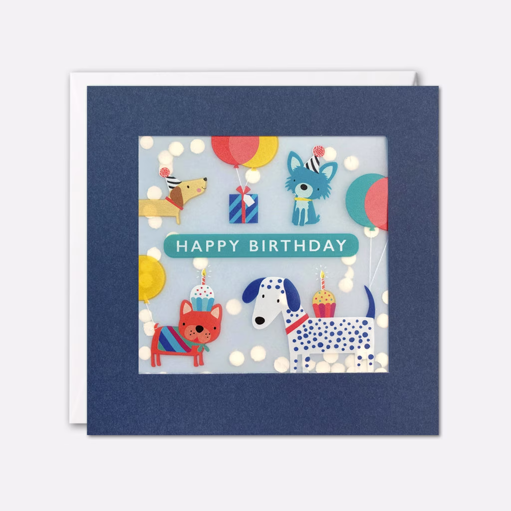 Dogs & Balloons Birthday Card With Paper Confetti - Shakies By James Ellis