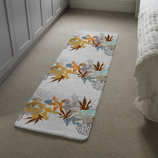 Marty Japanese Maple Leaves Designer Shaggy Brown/Blue/Ivory Rug