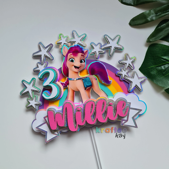 Custom My Little Pony Cake Topper, Birthday Personalize Age & Name, Girl Party, Sunny Starscout