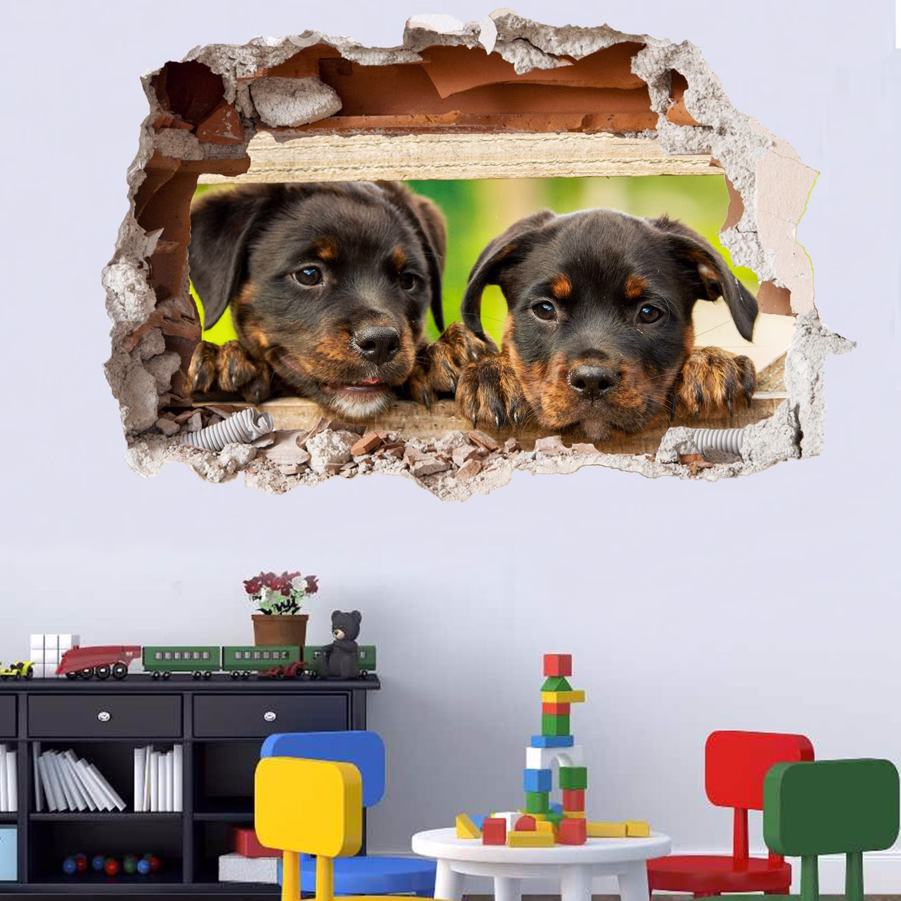 Two Cute Dogs Puppies Rottweiler Wall Mural Sticker Poster Decal Room Office Nursery Decor Id113