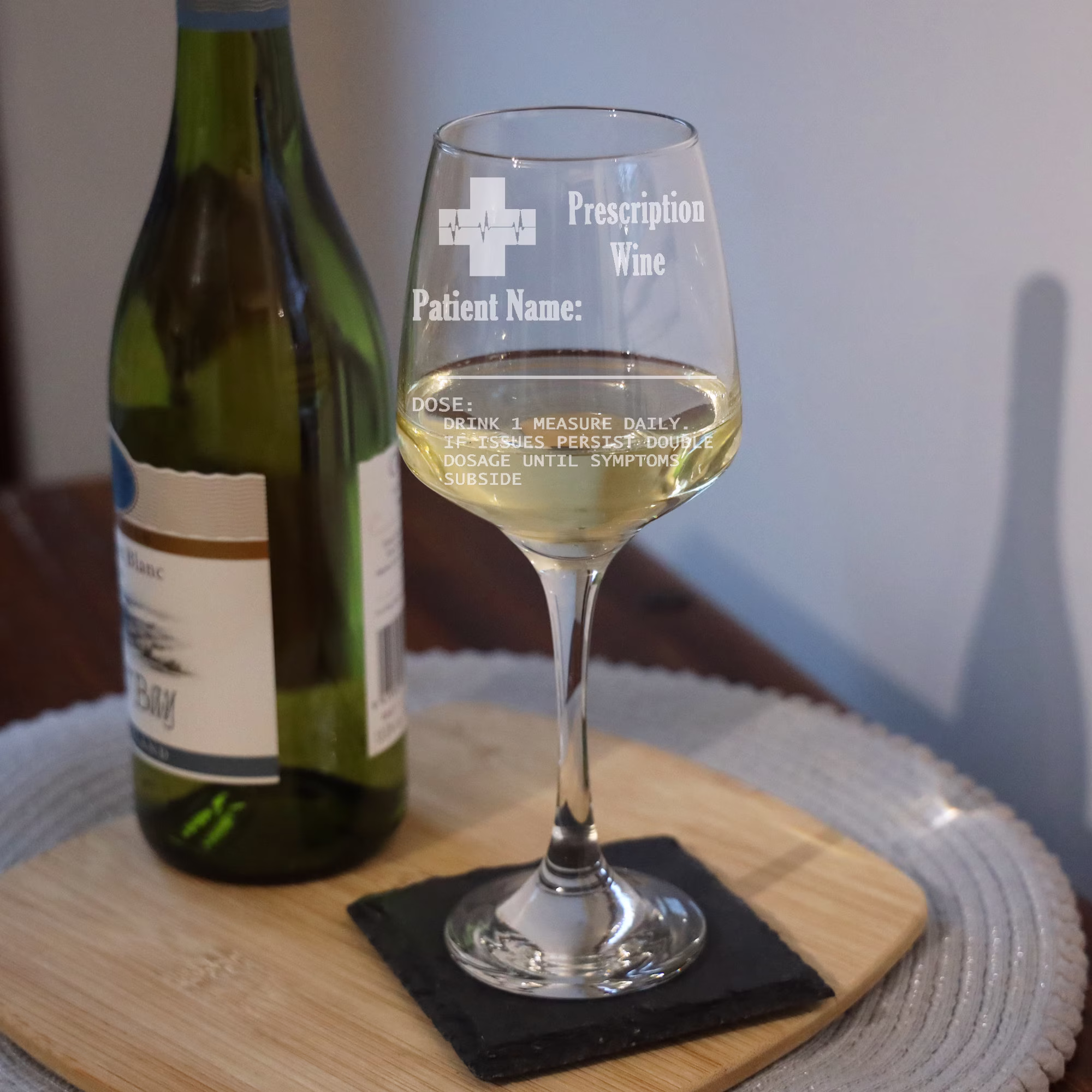 Personalised Engraved Wine Glass And/Or Coaster Set | Prescription Novelty Etched Large Or Small Custom Made To Order Gift