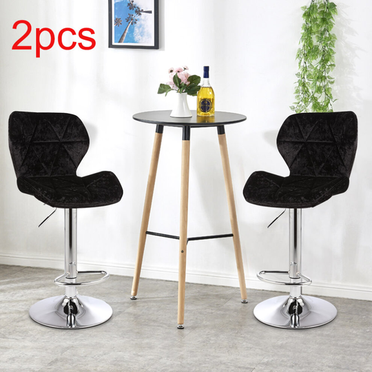 Set of 2 Crushed Velvet Bar Stools Adjustable Swivel Dining Counter