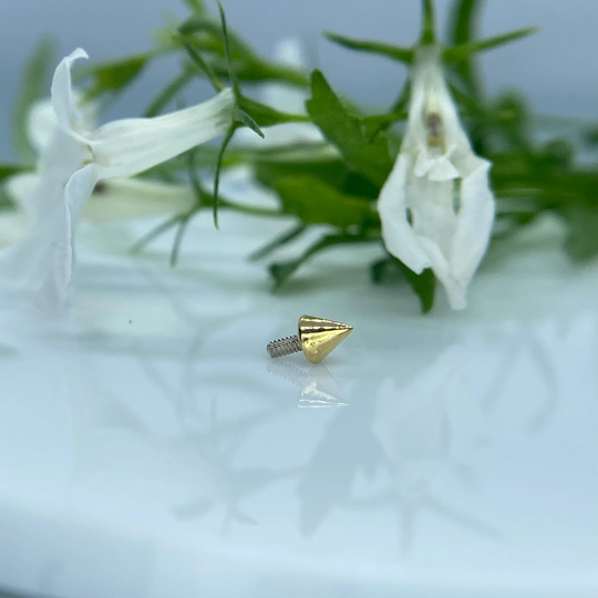 Spike End 14K Solid Yellow Gold Jewelry, Perfect For Rook, Vertical Labret, Eyebrow, Helix, Conch, Lobe, Flat & More 1.2mm 16G