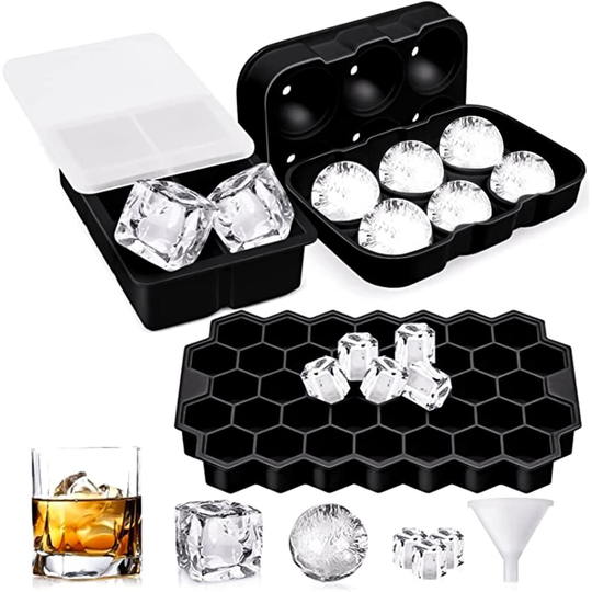 3 Packs Ice Cube Tray with Lid BPA Free Silicone Large Ice Cube Moulds