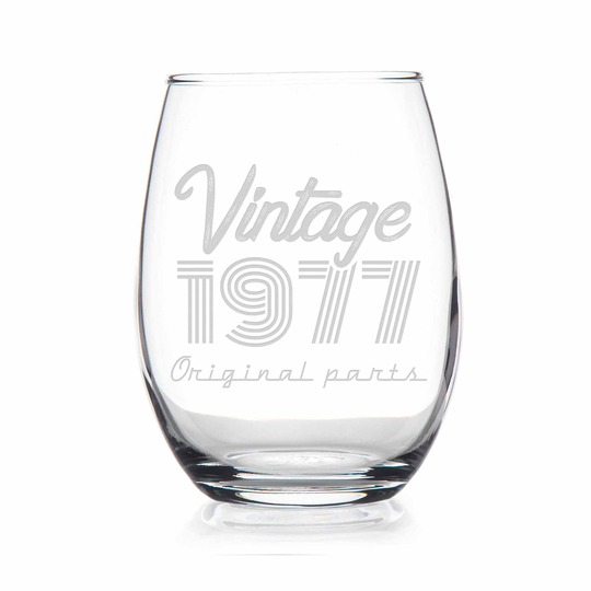 1977 Vintage Original Birthday Stemless Wine Glass - 44Th Gift, Glass, Gift For Her, Friend