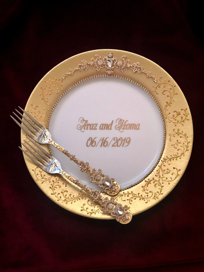 Wedding Plate For Wedding Cake & Two Forks