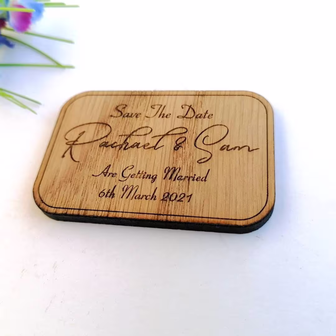 Rectangle Save The Date Oak Magnets - Rustic Wedding Favour- Magnet Favor- Personalised Stationary-Wedding Invite Custom