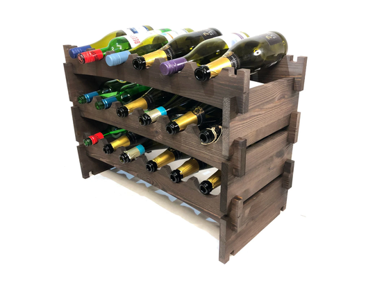 Large Freestanding Rustic Wooden Wine Rack To Hold 18 Bottles - Home Bar Display Shelves Storage Organised Tidy Garden Cellar | Swr-DoEm