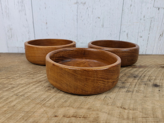 Vintage Set Of 3 Teak Wood Salad Bowls Modern Mid Century Hand Carved Snack Fruit Wooden Serving Tiki Bar Decor Eclectic Boho Bohemian