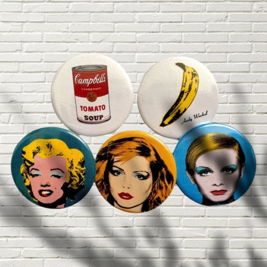 Andy Warhol Handmade 25mm 38mm Pin Badge, Fridge Magnet Or Keyring - Blondie/Campbells Soup Twiggy Banana Marilyn Monroe/ Old School