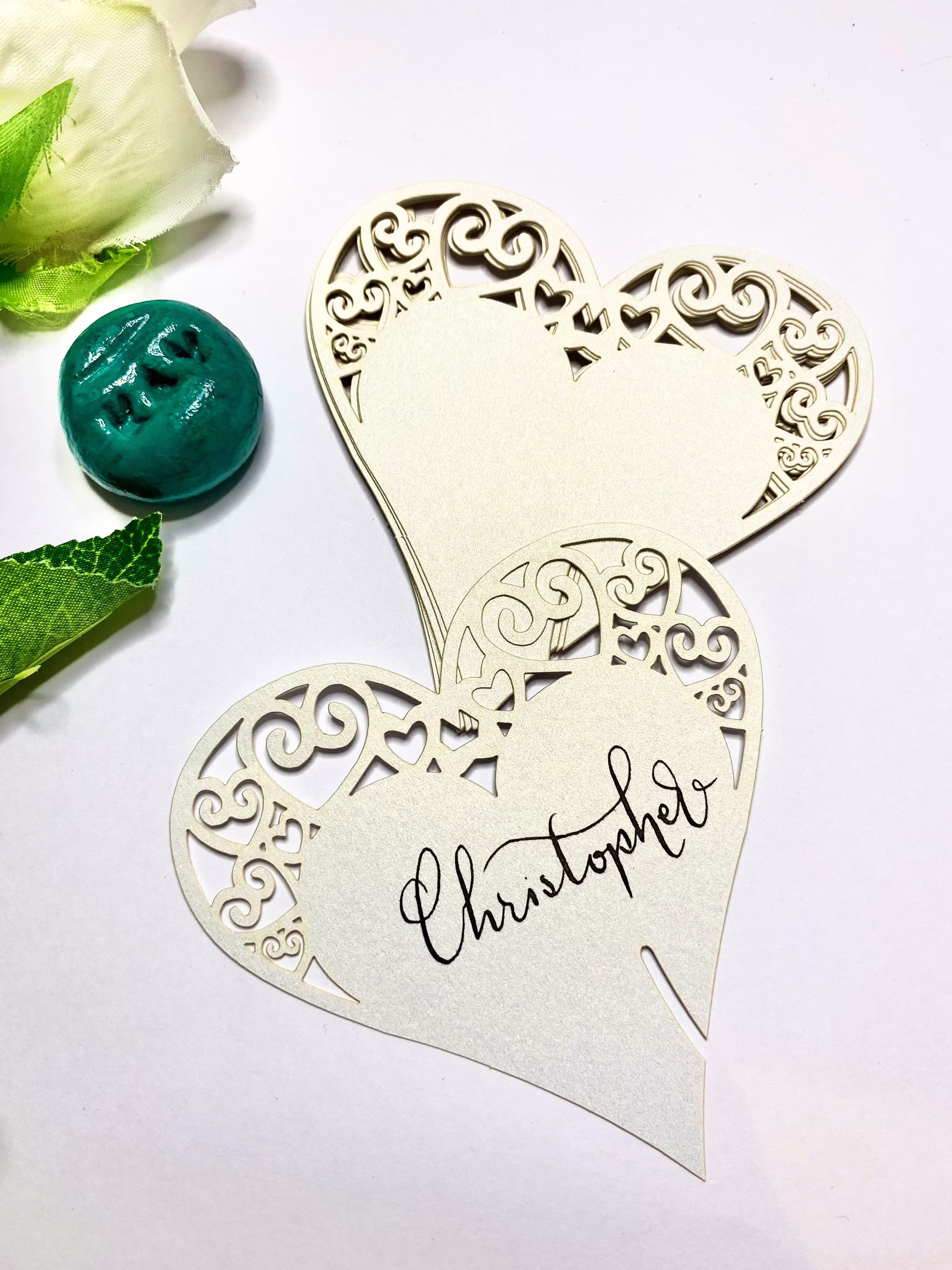 x10, Heart Place Cards, Heart Name Hearts, Wine Glass Card, Wedding Decor, Cards