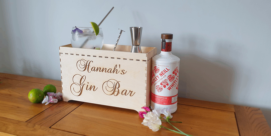 Personalised Mini Gin Bar Gift With Glass, Muddler/Stirrer, Metal Straw & Jigger/Measure