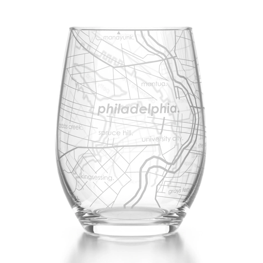 Philadelphia Map Stemless Wine Glass | Engraved | 15Oz Etched Bridesmaid Gift For Her