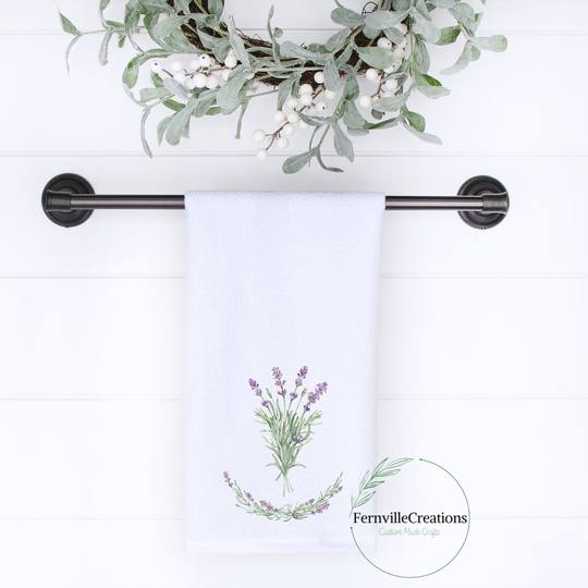 Lavender Hand Towel, Guest Vintage Elegant Bath Decor, Floral Towel