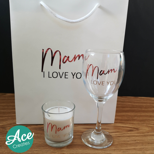 Mothers Day Wine Glass, Mothers Present, Present For Mothers, & Candle Set, I Love You, Mum, Mother, Gifts Mam