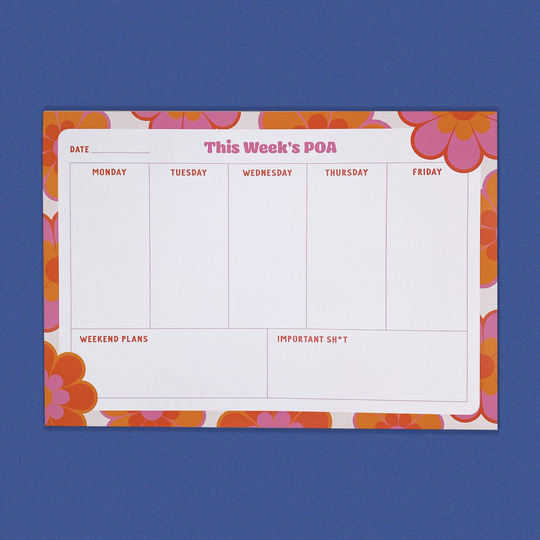 A4 Weekly Planner Notepad | Retro Floral Design Funky Stationary Deskpad Daily Journal Schedule Lined Paper