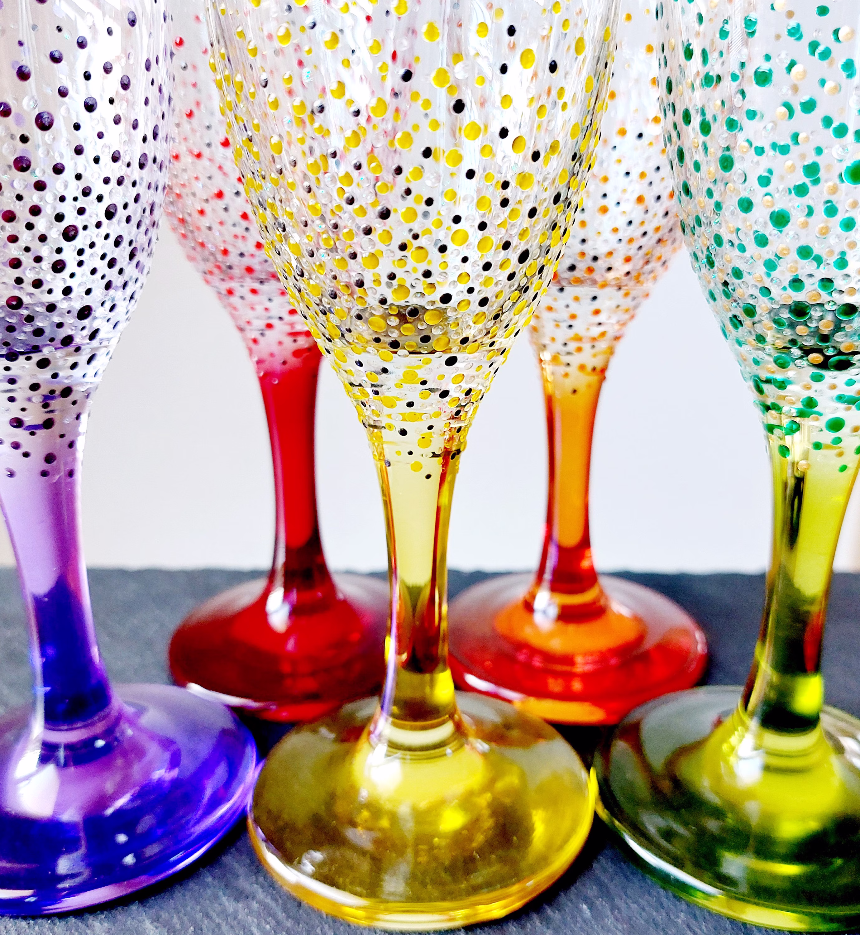 Hand Painted Decorated Prosecco Champagne Flute Glass 190Ml Coloured Stem