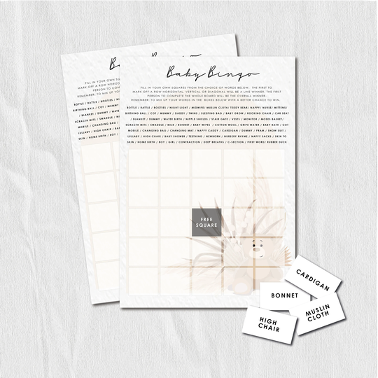 Boho Bear Baby Bingo/Pampas Shower Games New Mum To Be Activities