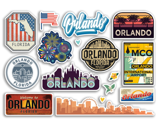 A5 Sticker Sheet Orlando Landmarks Vinyl Stickers - Florida Usa America City Airport Stamps Skyline Flag Map Travel Holiday Scrapbook #79147