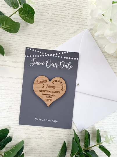 Wooden Heart Save The Date Magnet & Card