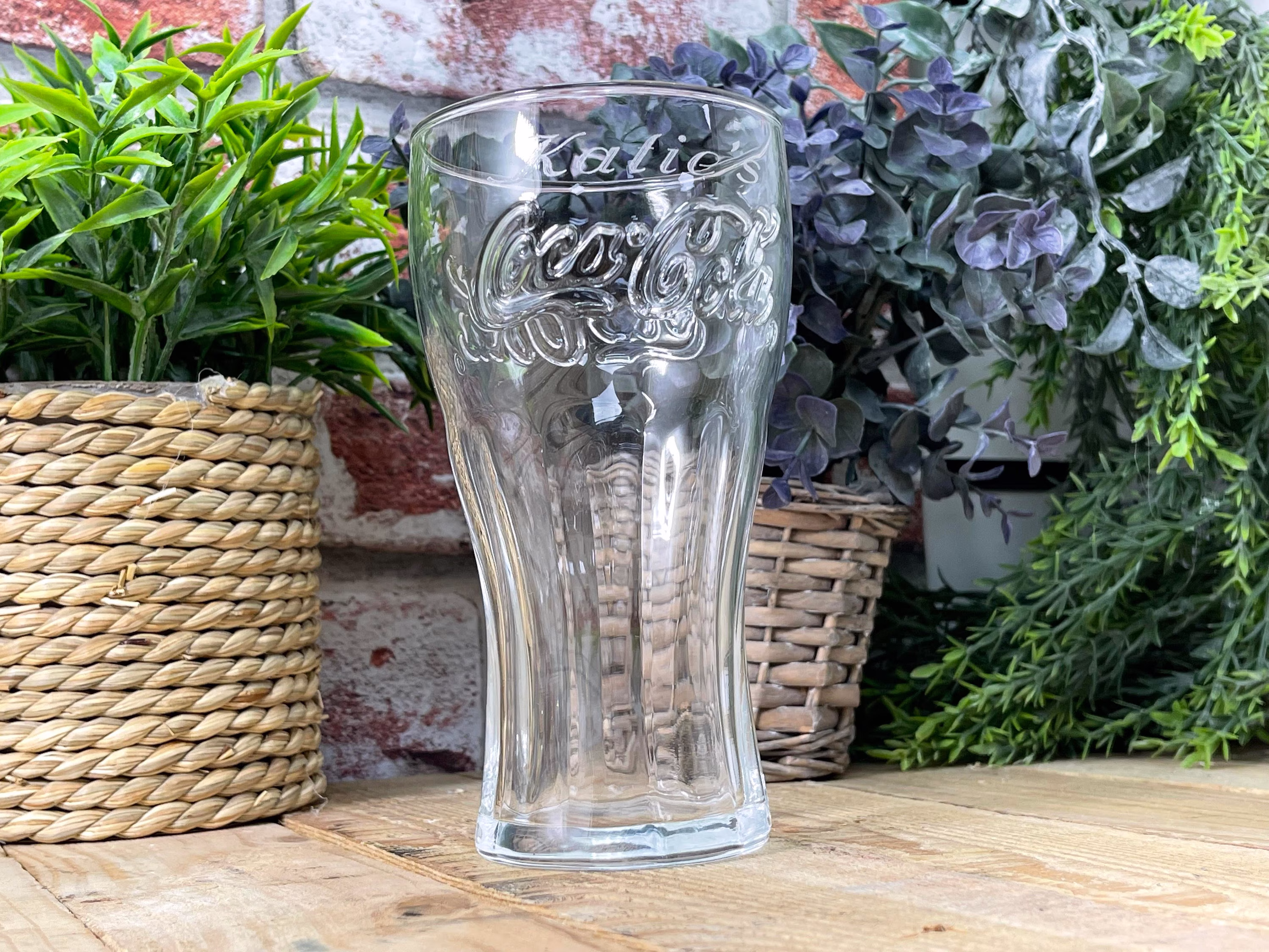 Engraved Coca Cola Glass. Two Sizes Available 22Oz Or 16Oz. Personalised With Your Message Around The Top Of Glass