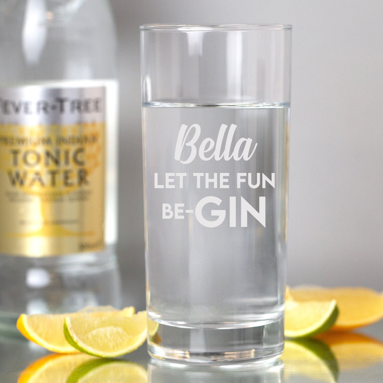 Personalised Let The Fun Be-Gin Hi High Ball Glass Gin & Tonic Gifts Ideas Presents For Him Mens Dad Christmas Mothers Fathers Day Vodka