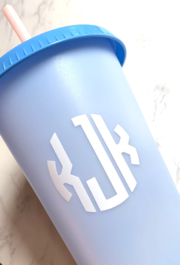 Vinyl Monogram Decals For Tumblers |Monogram Initial | Cold Cup Travel Stickers Straw Monograms