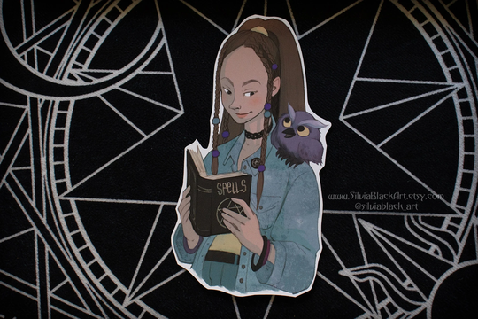 Laptop Sticker Teenage Witch. | Vynil Witch Sticker, Magical Illustration, 90S Retro Aestethic, Owl Familiar, Teenager, Spell Book
