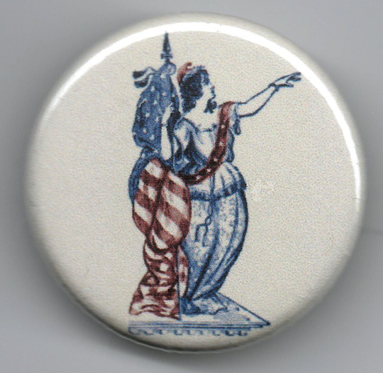 Lady Liberty/Columbia & Uncle Sam Duet 1.25 Inch Pinback Button Vintage Illustration
