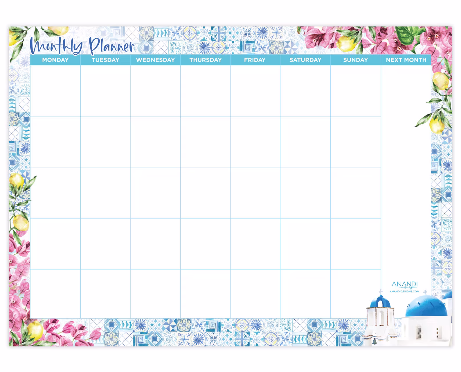 Fridge Planner/Magnetic Planner/Fridge Calendar/Monthly Whiteboard Planner/Organisation/Planning/Greek Islands/43cm X 31cm