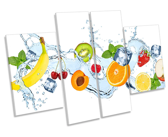 Fruit Ice Cube Splash Kitchen Canvas Wall Art Four Panel Picture