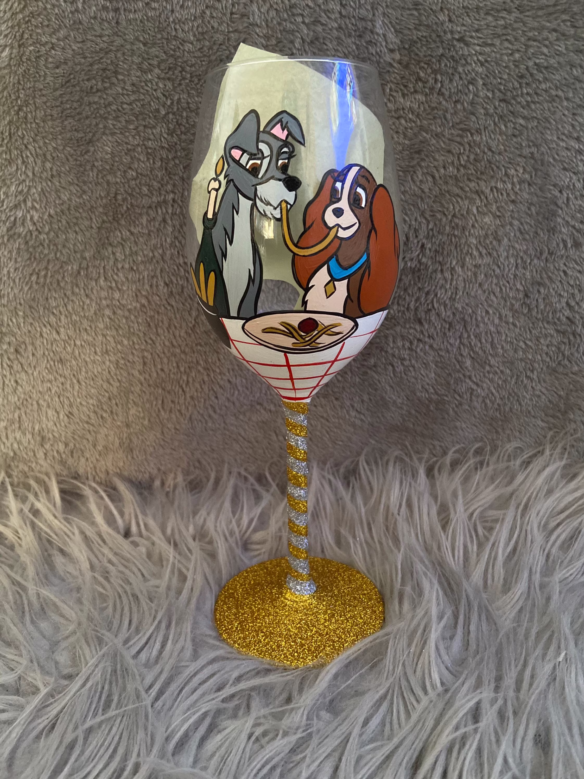 Lady & The Tramp Handpainted Wine Glass