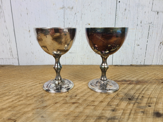 Vintage Set Of 2 Silver Plated Chalices H. Of S. E.p. Brass Footed Goblet Wine Cups Glass Stemware Barware Hollywood Regency Victorian Style