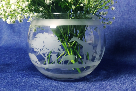 Safari Engraved Glass Fish Bowl/ Ball Vase, Featuring Elephants, Giraffes & More