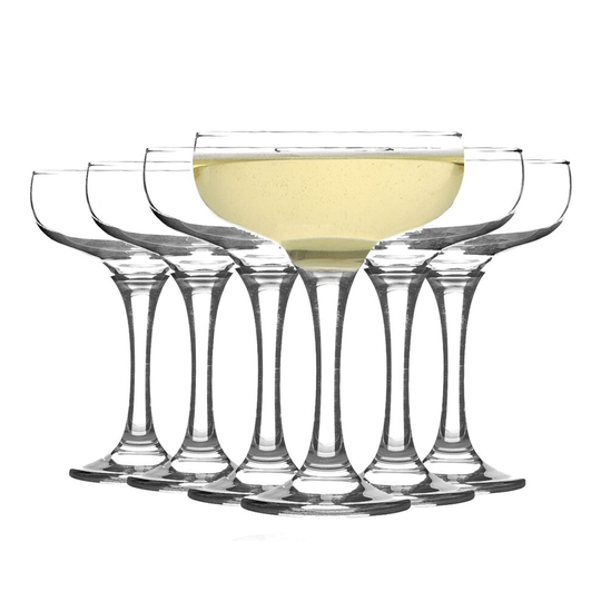 Glass Champagne Glasses Saucers 200ml 1920s Retro Gatsby Art Deco Coupe x12