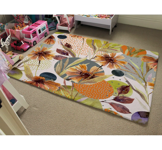Marshall Autumn Flowers Shaggy Orange/Grey/White Rug