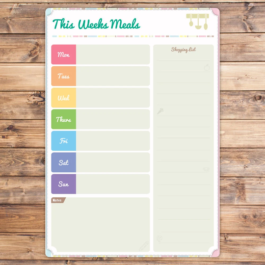 Personalised Dry Wipe Whiteboard Weekly Menu Planner Board With Shopping List & Notes Section