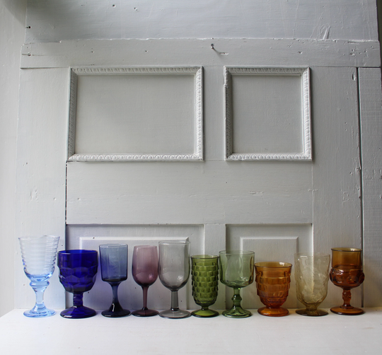 10 Colored Glass Goblet Wine Collection - Rainbow Barware Colorful Drinking Glasses Blue Purple Gray Green Yellow Amber
