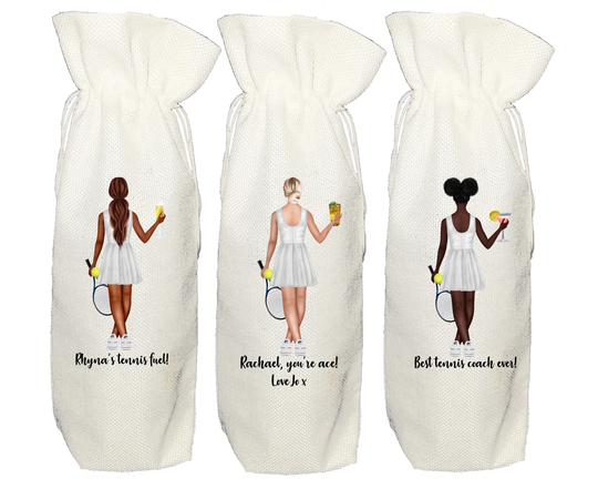 Personalised Tennis Wine Bottle Bag - Gift For Tennis Player Wimbledon